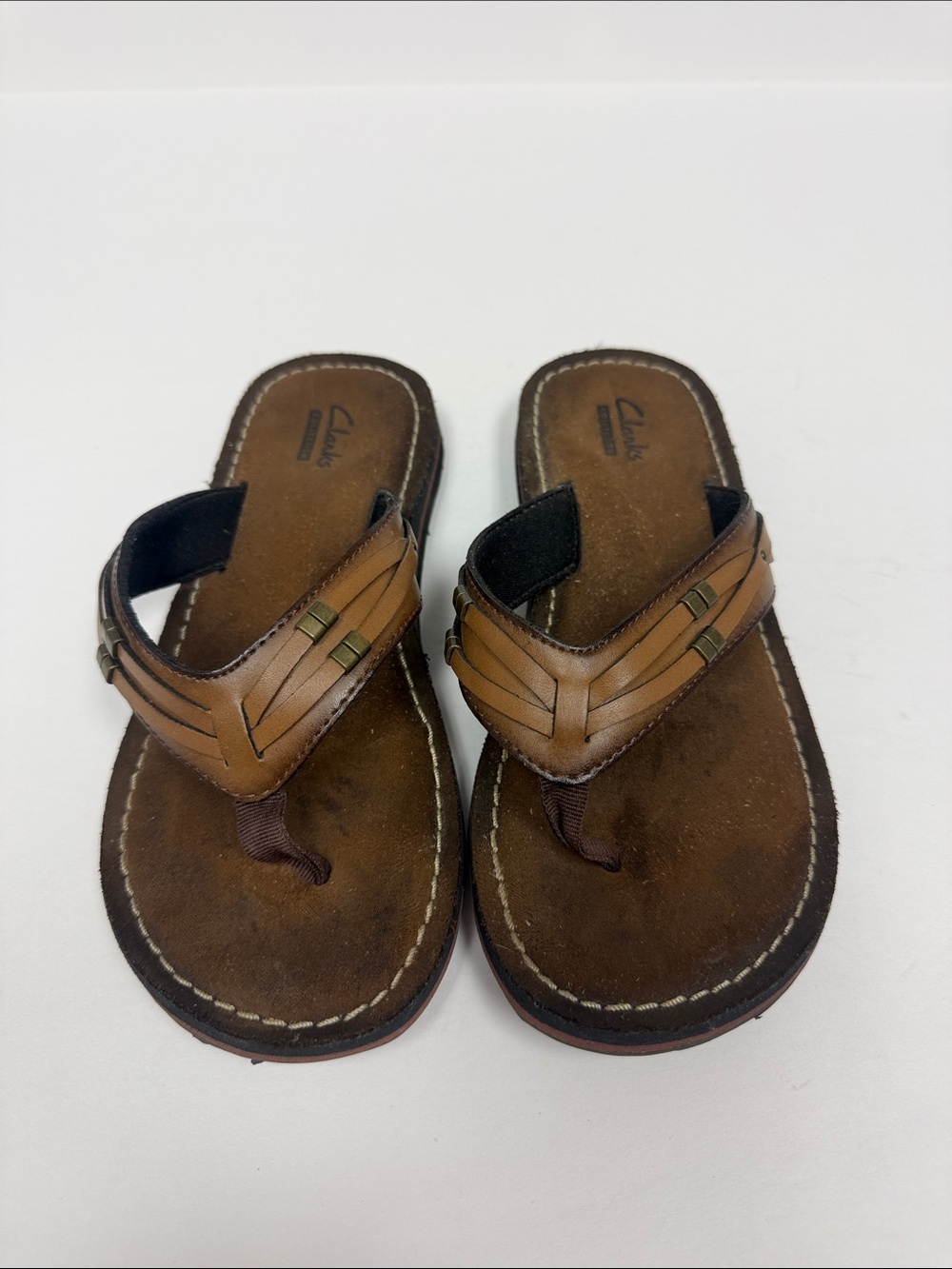 Clarks Men's Tan & Brown Leather Thong Sandals